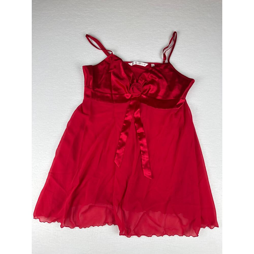 90s Vintage Victoria’s secret sheer satin chiffon rose bow baby doll red size L